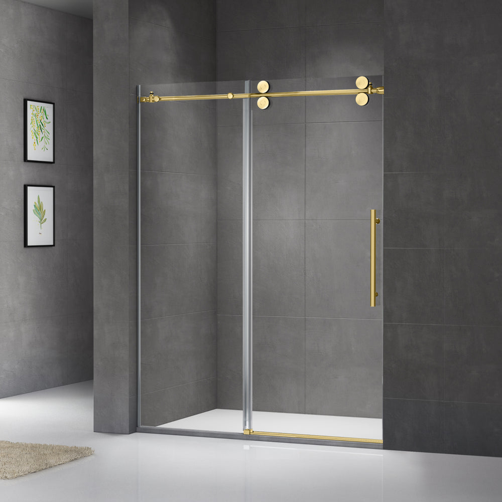 Portes de douche coulissantes en verre avec finition or brossé – modèle moderne de LUXHOUSE