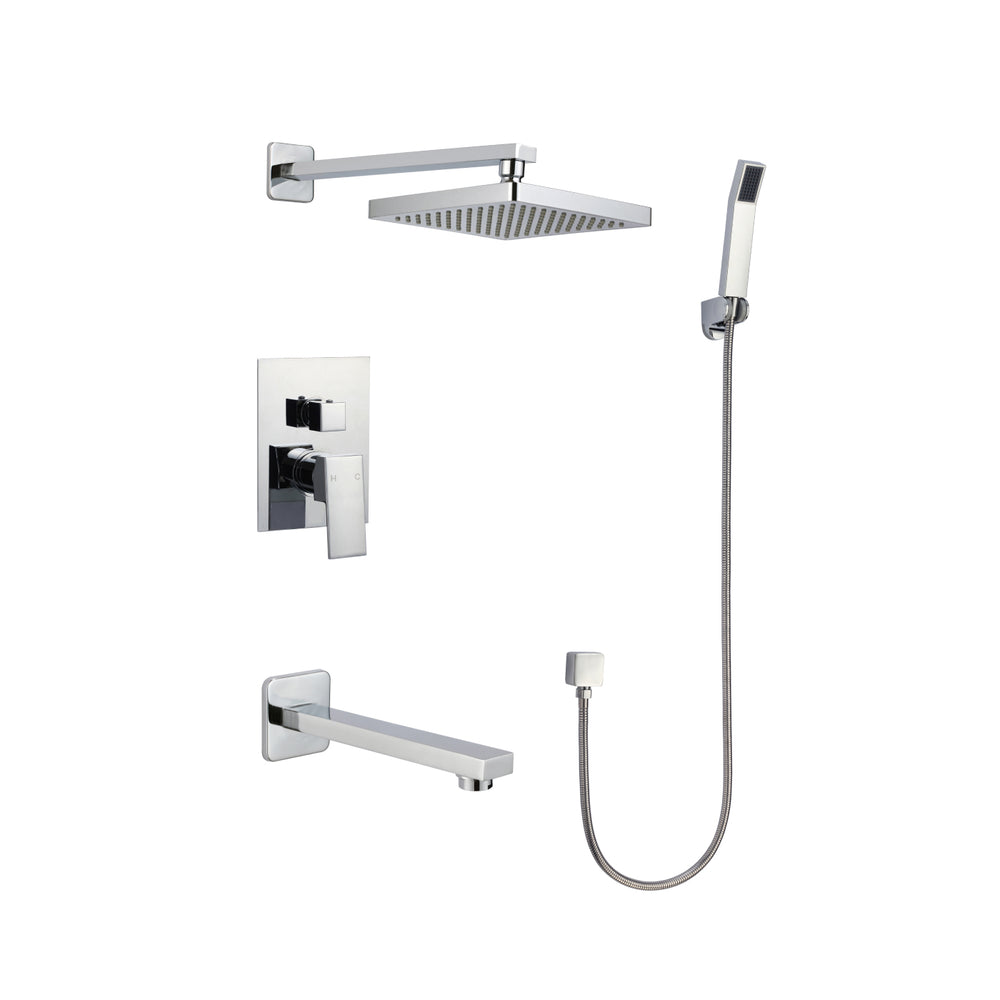 Robinet de bain-douche encastré chrome avec douche pluie et douchette – robinets de salle de bain modernes