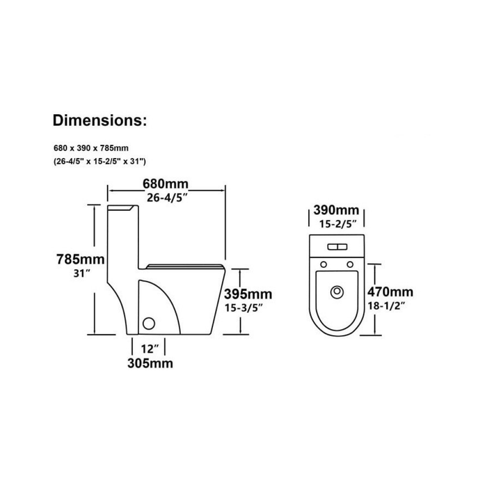 Schéma technique et dimensions de la toilette monobloc L’Éclat Pure, disponible comme toilette en spécial cette semaine