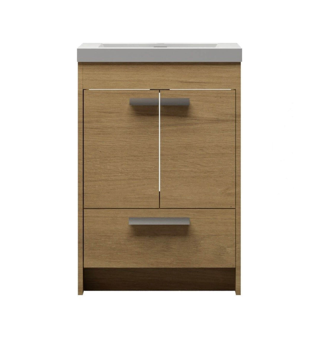 Vanité 24 po sur pied Dark Oak LH Lugano meuble salle de bain compact avec tiroir et portes