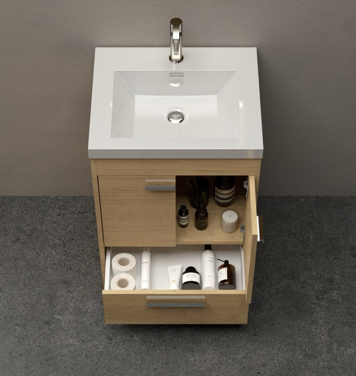 Vanité salle de bain moderne 24 pouces Dark Oak LH Lugano avec rangement compact condo Montréal