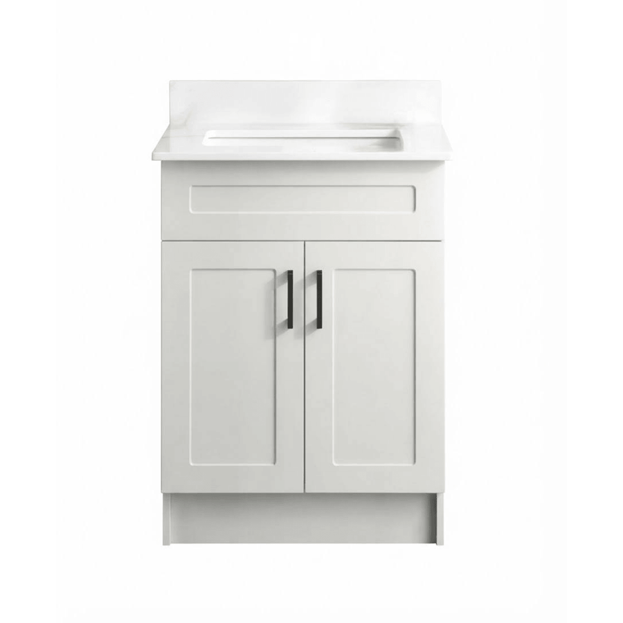 Petite vanité de salle de bains Boreal 24 po en blanc mat avec portes style Shaker et vasque intégrée