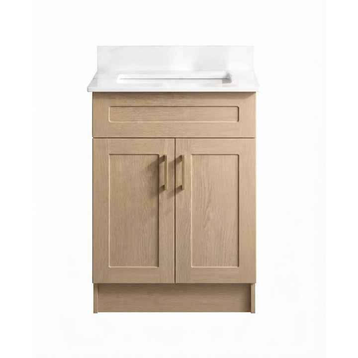 Meuble-lavabo vanité de salle de bains Boreal 24 po en chêne clair style Shaker avec quincaillerie dorée