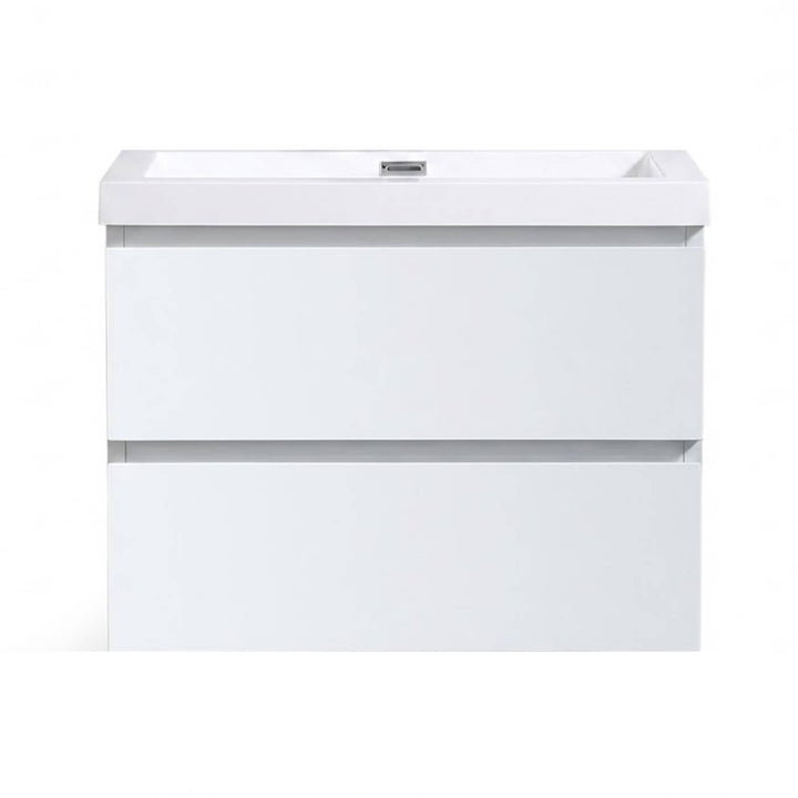 Vanité de salle de bain suspendue ARCTIC blanc mat de 32 pouces avec lavabo intégré et comptoir en quartz.