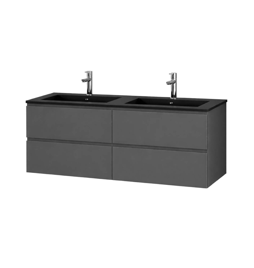 Vanité de salle de bain double 48 pouces, meuble et lavabos intégrés fini noir mat